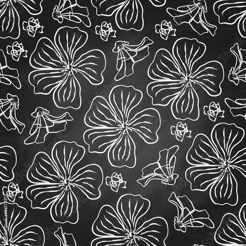 Seamless floral pattern on chalkbourd background. Vector illustration.