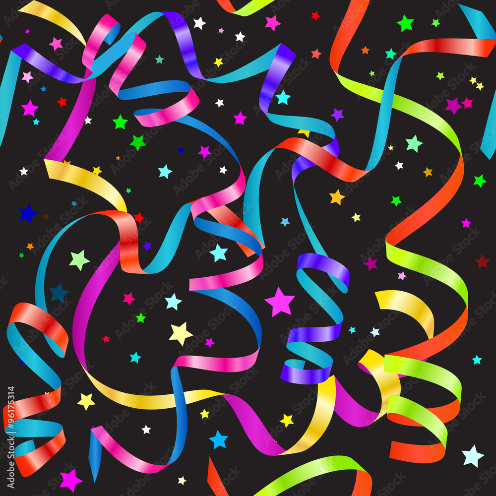 Shiny gradient curling serpentine and confetti seamless pattern