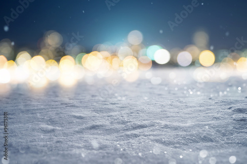 Snowy Background with Bokeh Lights photo