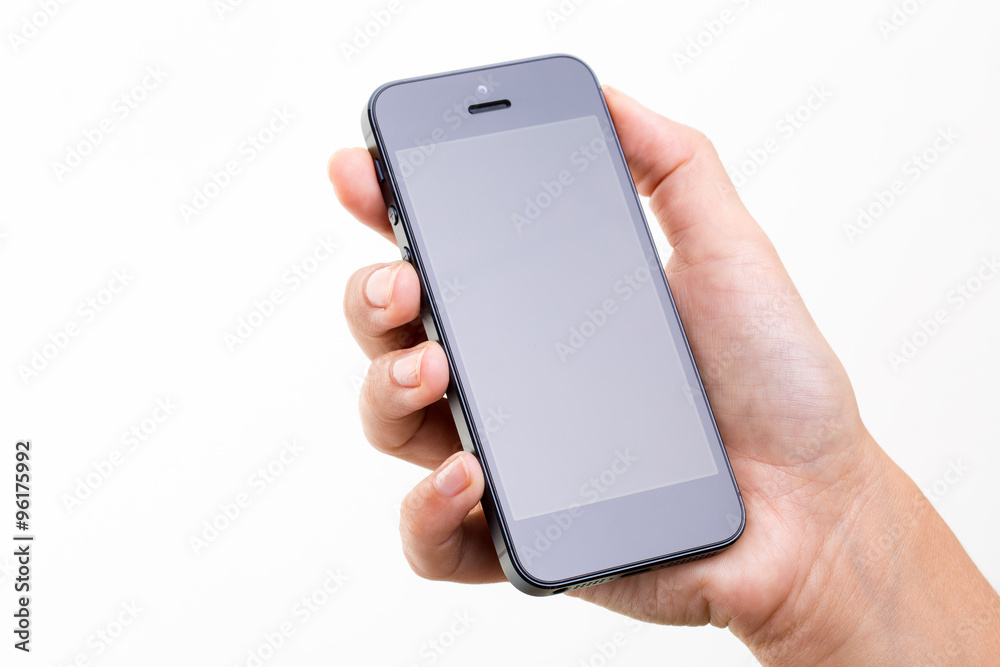 Female hand holding a smart phone, isolated on white Female hand holding a smart phone, isolated on white