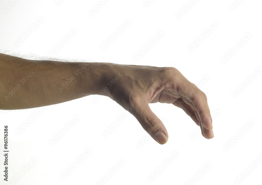 High resolution image of hand grabbing or taking gesture on white background shot in studio, High resolution image of hand grabbing or taking gesture on white background shot in studio,