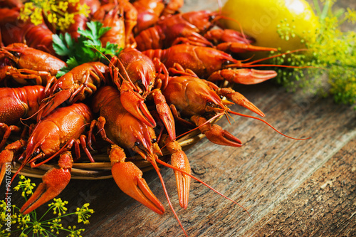 crawfish on wooden background