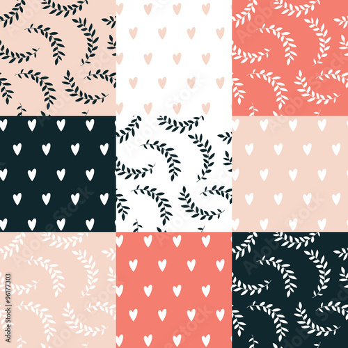 Seamless background pattern set Cute hand drawn design elements