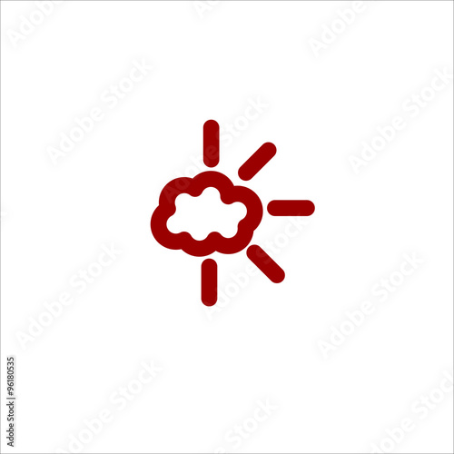 Colored sun behind the cloud line vector icon