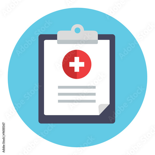 Medical report icon. Clipboard with data and medical sign. Doctor document logo. Clinic file note with information. fMedical lat icon isolated on white background. Vector icon 