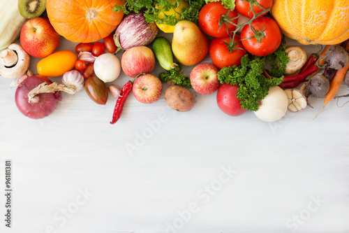Huge group of fresh vegetables and fruits.