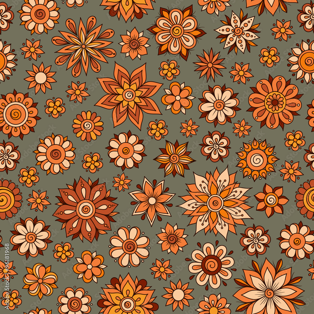 Vector seamless floral pattern with flowers and leaves