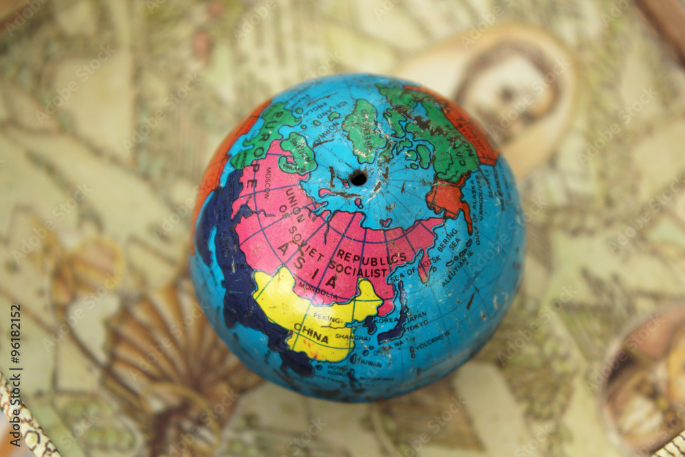 Close up of world globe - top view - travel destination and love different cultures concept - place for text Close up of world globe - top view - travel destination and love different cultures concept - place for text