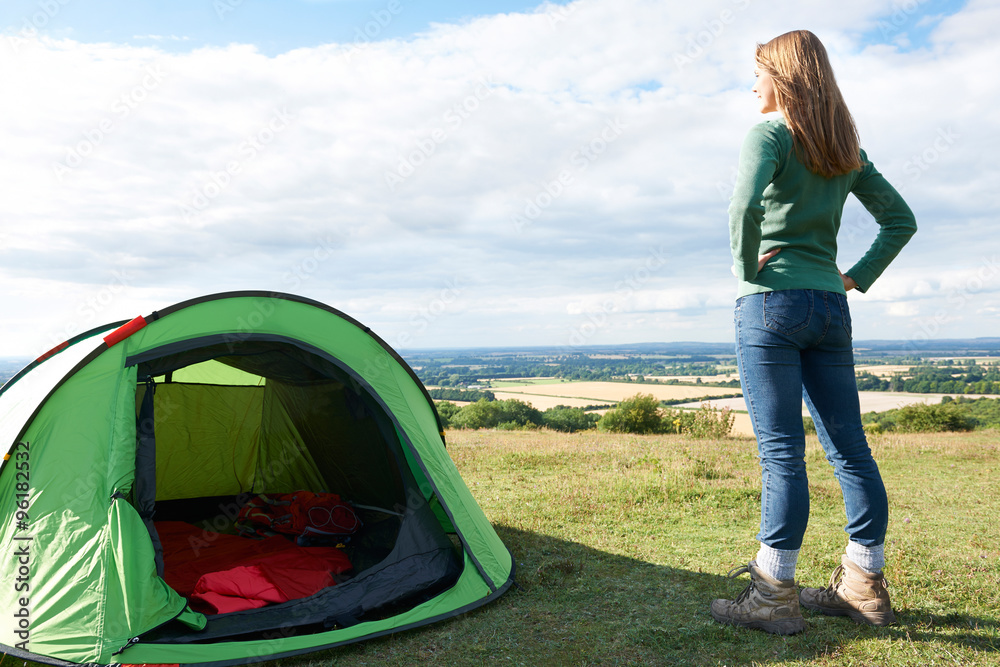 Woman Admiring View On Camping Holiday