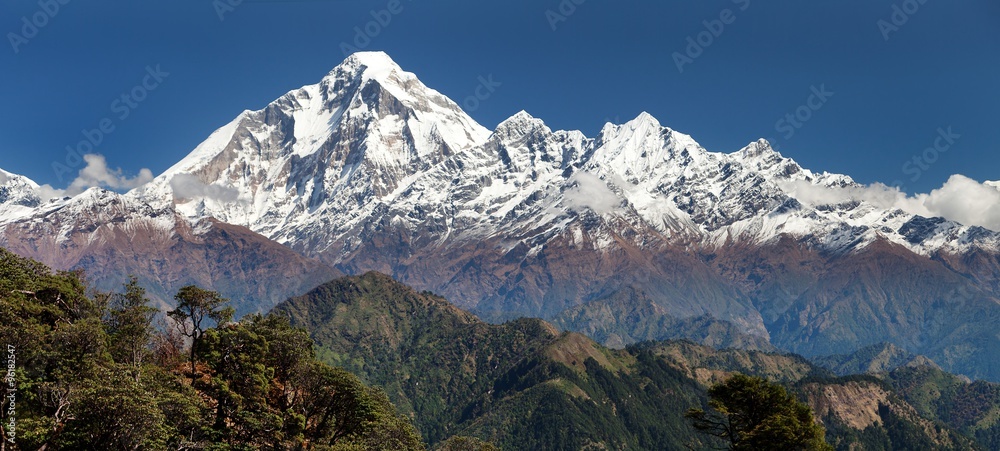 panoramatic view from Jaljala pass to Dhaulagiri Himal