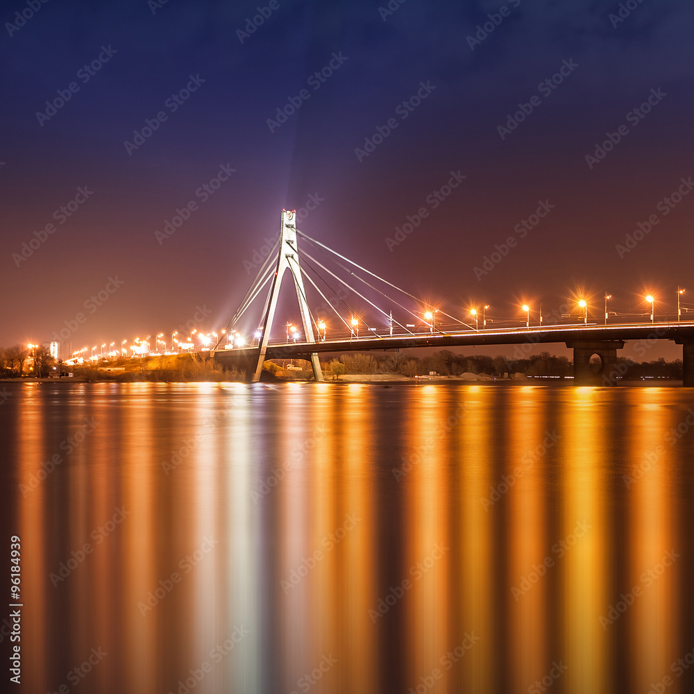 Moscow bridge in Kiev at night. Kiev city skyline