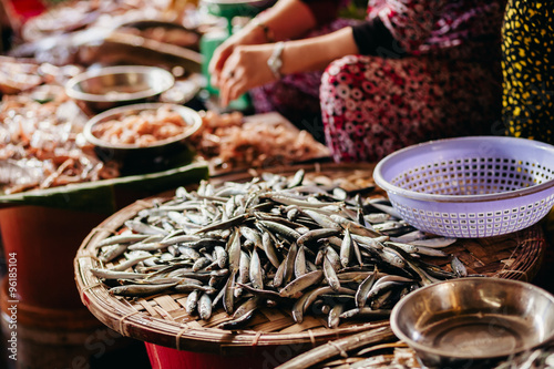 Photography Raw fish sliced and cut at street market