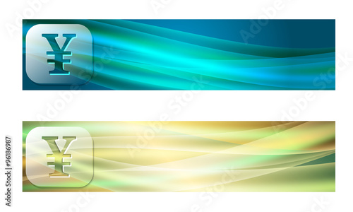 Set of two banners with waves and transparent bit yen symbol