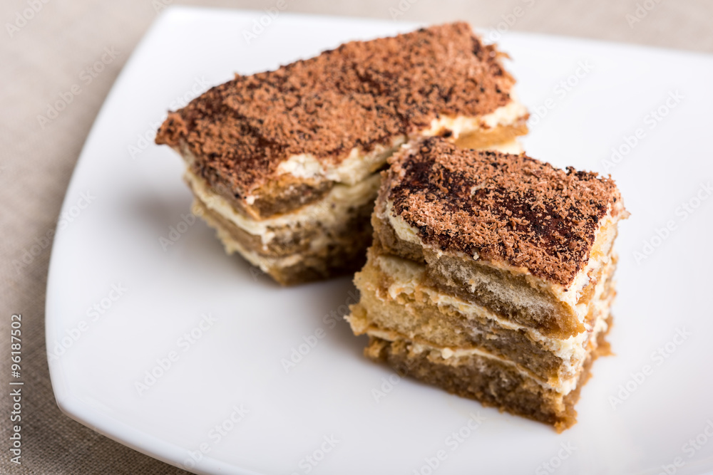 Tiramisu Cake On Plate Close Up Tiramisu Cake On Plate Close Up