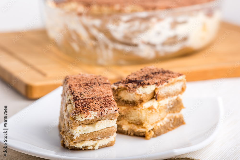 Tiramisu Cake On Plate Close Up Tiramisu Cake On Plate Close Up