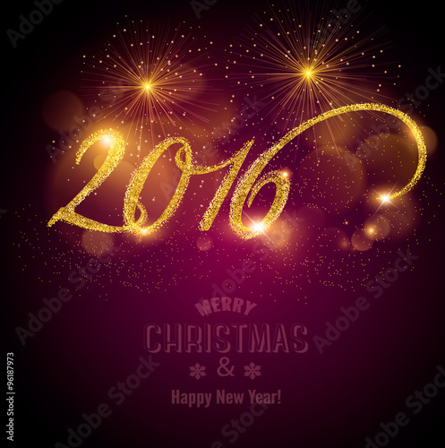 Celebration background with a beautiful gold 2016. Vector.