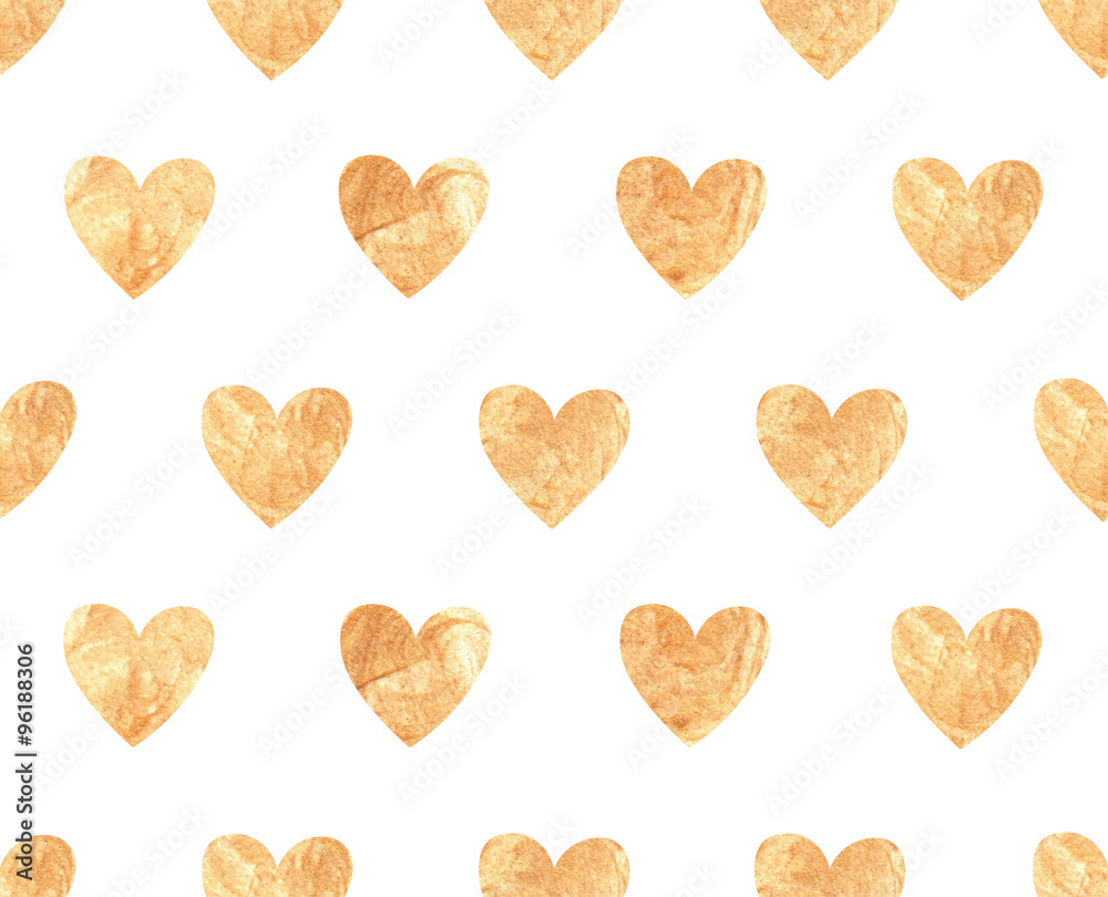 Seamless pattern with golden hearts