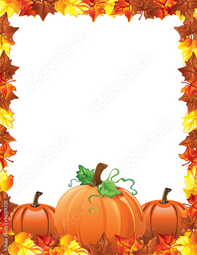 Border illustration of autumn leaves and pumpkins
