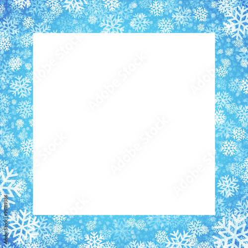 Christmas card with snowflakes frame on blue background. Vector illustration