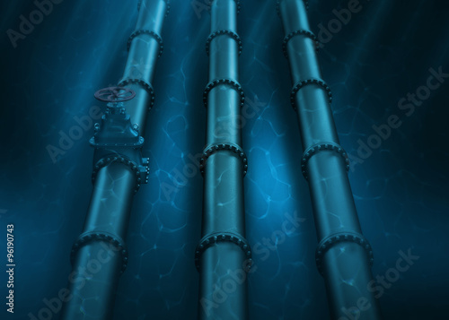 3d Illustration of oil pipeline lying on ocean bottom under water