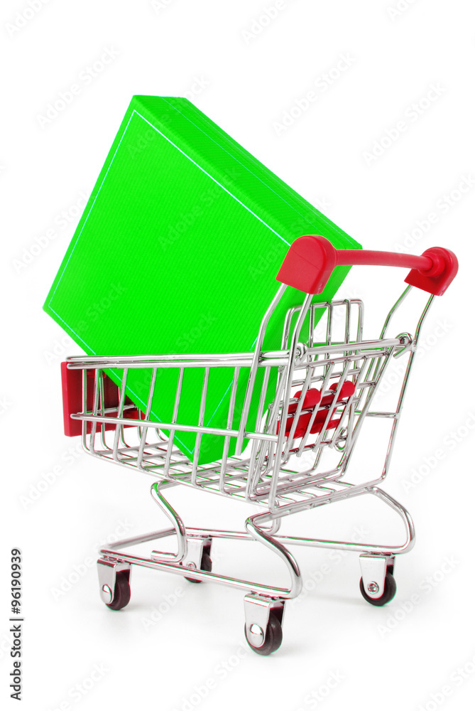 trolley with gift box isolated on hite trolley with gift box isolated on hite
