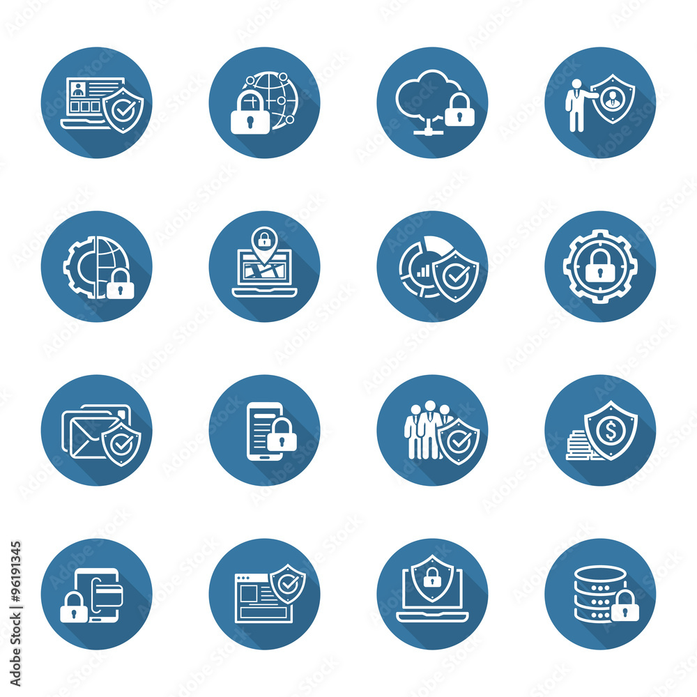 Flat Design Protection and Security Icons Set. Flat Design Protection and Security Icons Set.
