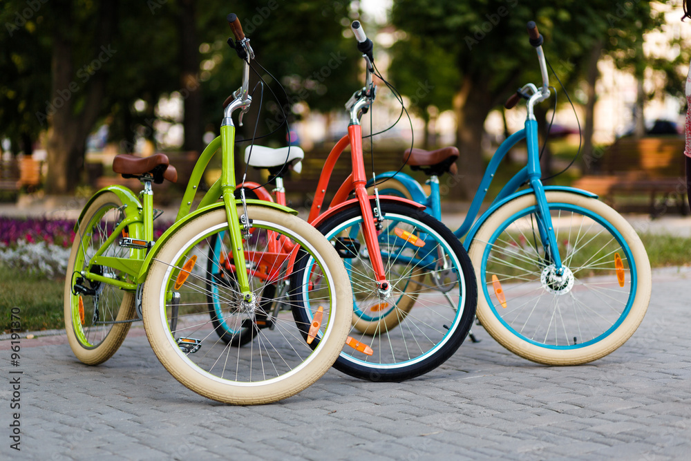 Three beautiful lady city bikes Three beautiful lady city bikes