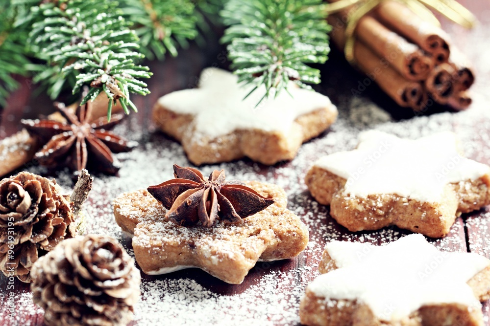 Christmas cookies and decoration on a rustic wooden table.Selective focus. Christmas cookies and decoration on a rustic wooden table.Selective focus.