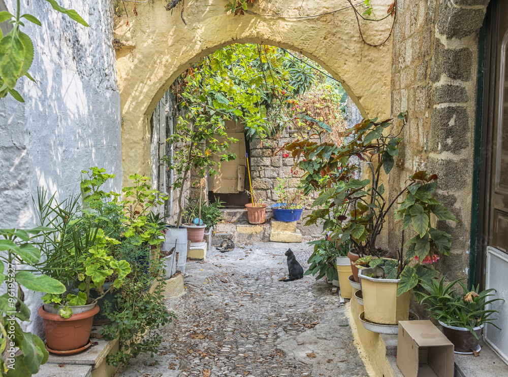 Fototapeta Średniowieczne uliczki starego miasta w Rodos