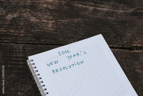 2016. New Year's Resolution written in a notebook