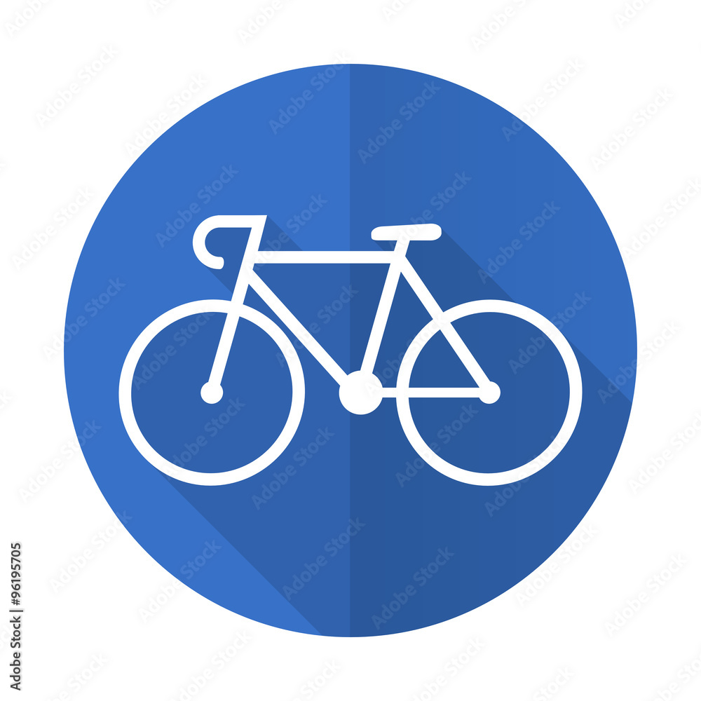bicycle blue flat desgn icon with shadow on white background