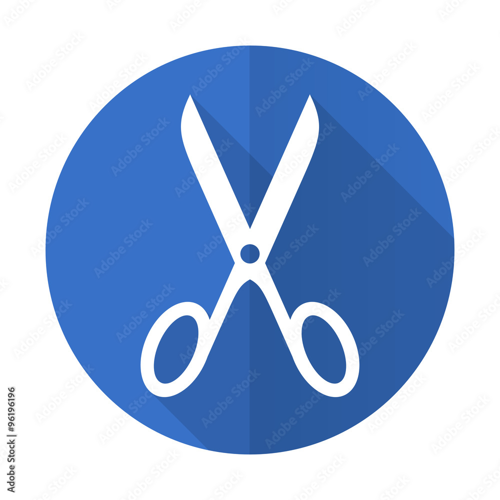 scissors blue flat desgn icon with shadow on white background scissors blue flat desgn icon with shadow on white background