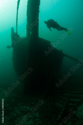 Diver and Shipwreck in Lake Michigan © ead72