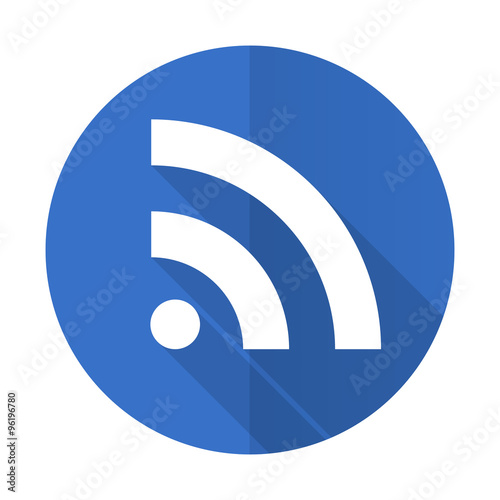 rss blue flat desgn icon with shadow on white background