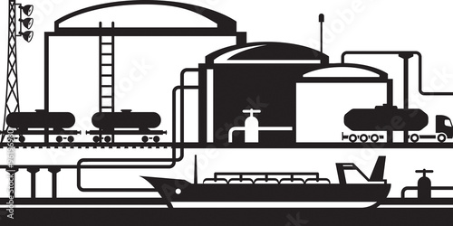 Tanks at oil terminal - vector illustration