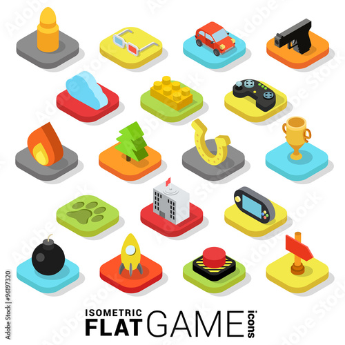 Flat 3d isometric trendy vector game gaming web mobile app