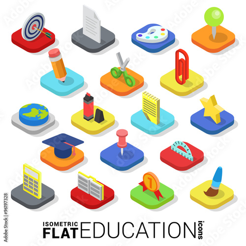 Flat 3d isometric vector education web mobile app icon