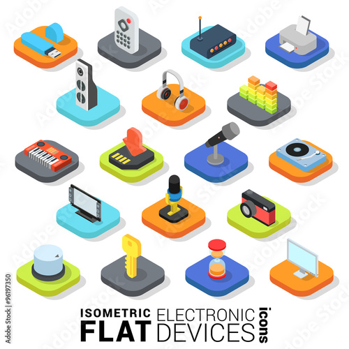 Flat 3d isometric vector electronic devices mobile app icon