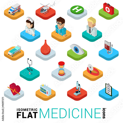 Medicine medical health care flat 3d vector web mobile app icons