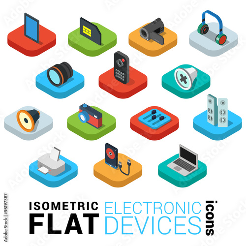 Electronics devices web mobile app flat 3d infographics icon