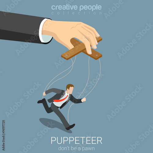 Obraz na plátně Flat 3d isometric vector puppeteer business businessman puppet