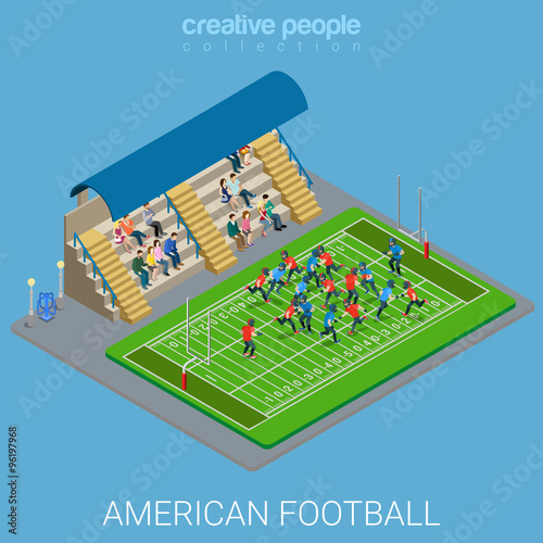 American football stadium sports match flat 3d isometric vector