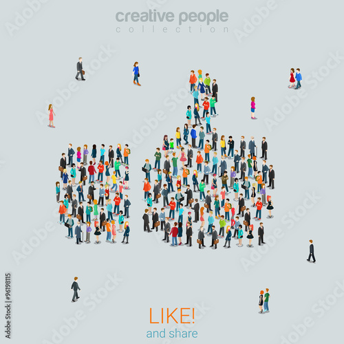 Group people forming like thumbs up sign flat vector isometric