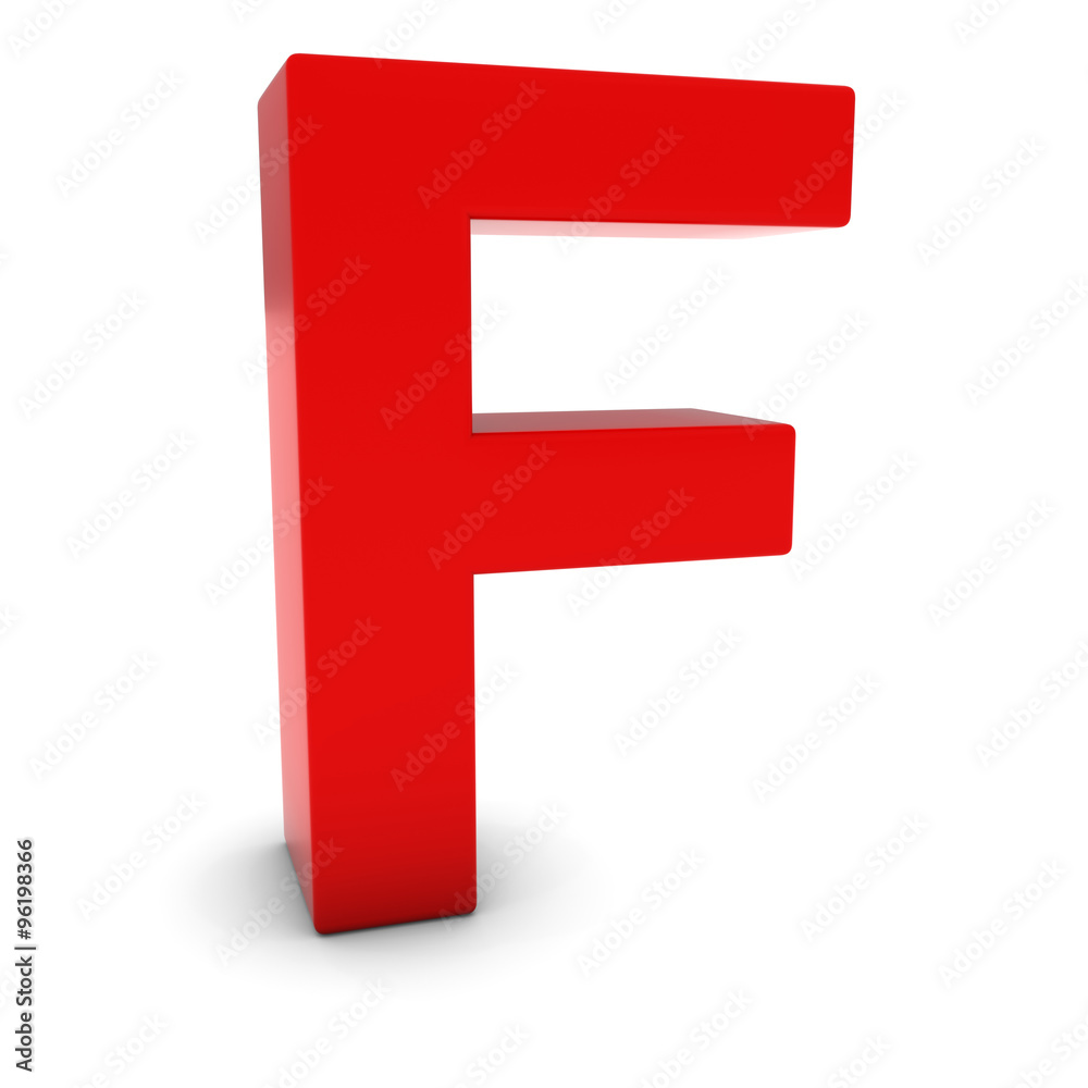 Red 3D Uppercase Letter F Isolated on white with shadows