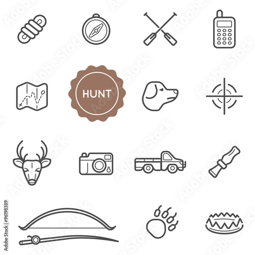Set of Outdoor Hunting Vector Illustration Elements can be used as Logo or Icon in premium quality