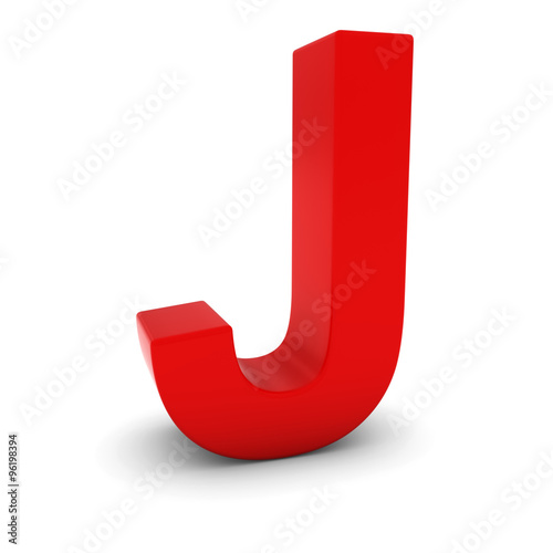 Red 3D Uppercase Letter J Isolated on white with shadows