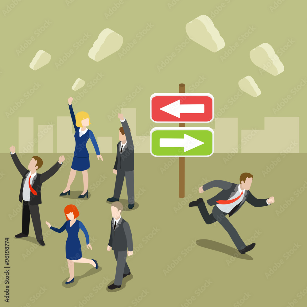 Choose your way dancing businessman flat 3d isometric vector Choose your way dancing businessman flat 3d isometric vector