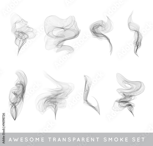 Vector Collection or Set of Realistic Cigarette Smoke or Fog or Haze with Transparency Isolated can be used with any Background