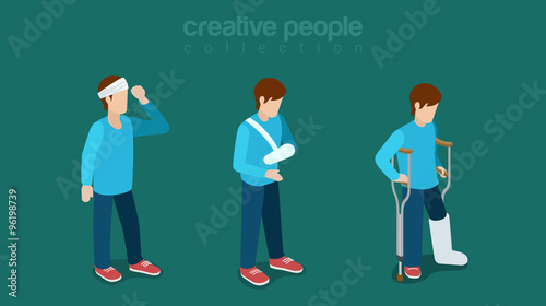 Hospital patient healthcare broken arm flat 3d isometric vector