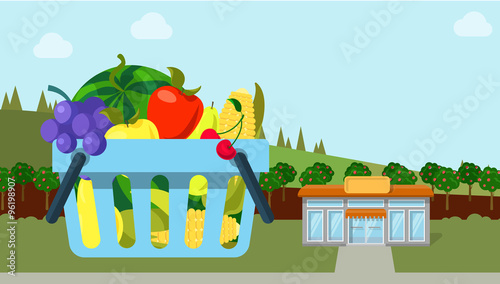 Agriculture fruit vegetable organic ecoshop shop market flat photo